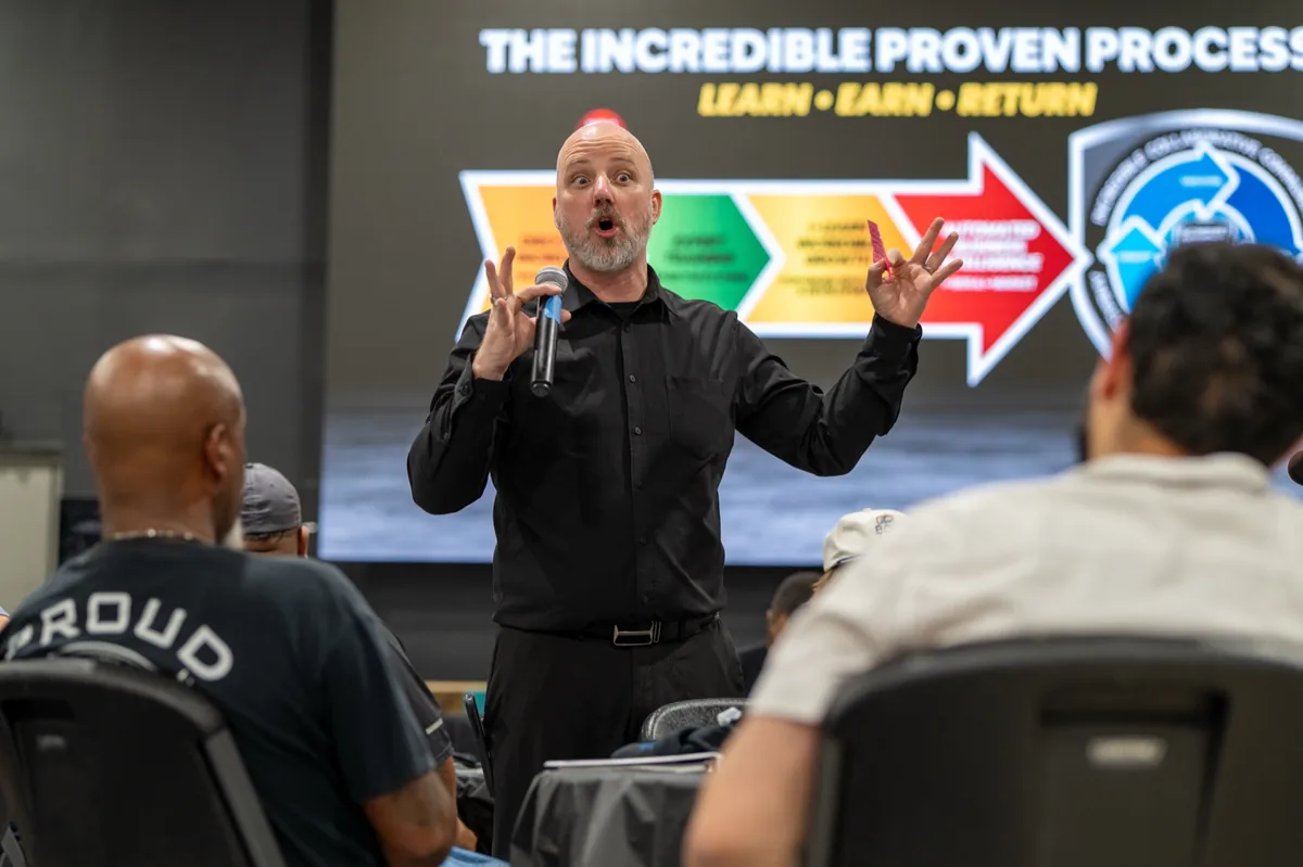 Joe Quick speaking at a Concrete Protector entrepreneurs event